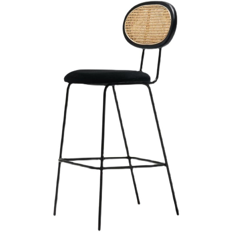Taburete de bar nórdico de ratán con respaldo bajo, taburete alto interior simple con tapizado