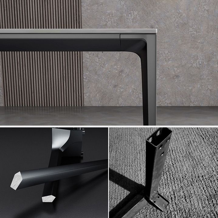 Metal Contemporary Rectangular Table High Gloss White Sintered Stone Dining Table with 4 Legs