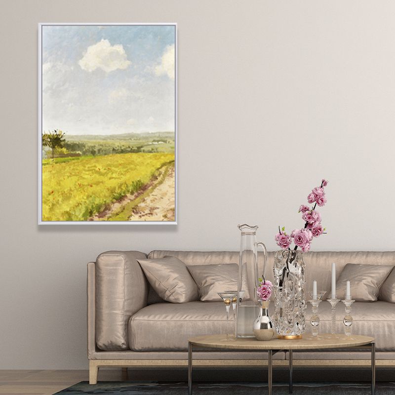 Rustic Road Painting Wall Art Canvas Print Textured Yellow Wall Decor for Living Room