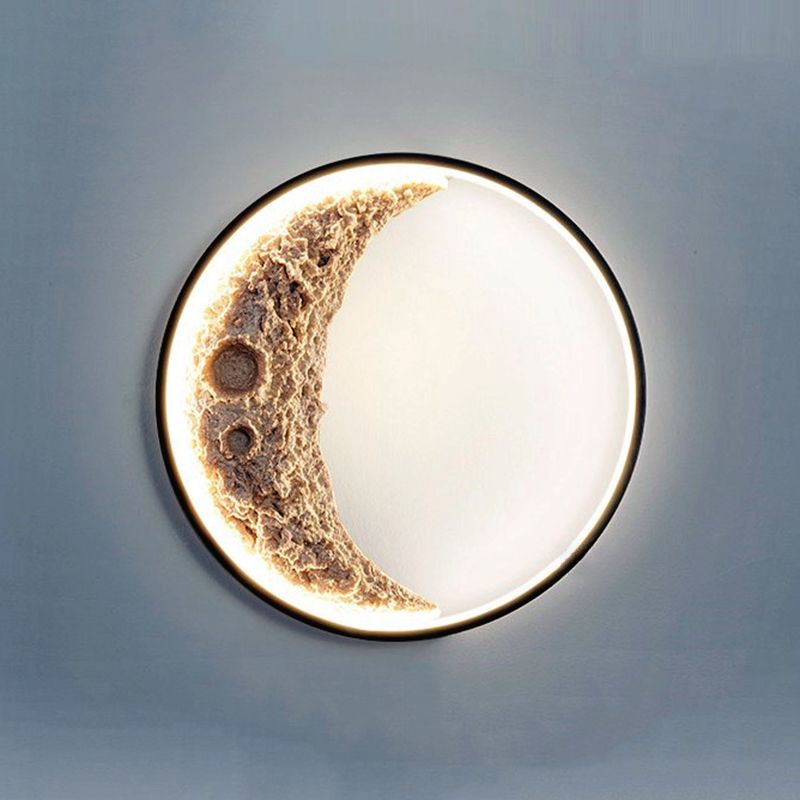 Modern Metal Wall Sconce Circle Shape Wall Light with Resin Shade for Bedroom