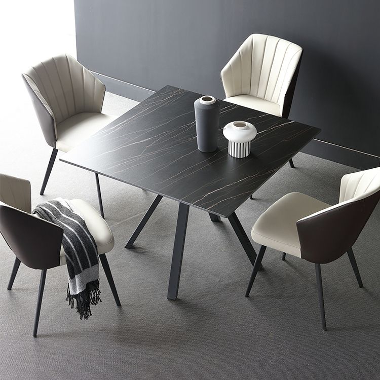 Vierkante industriële eettafel Zwarte vaste tafel met gesinterde steen
