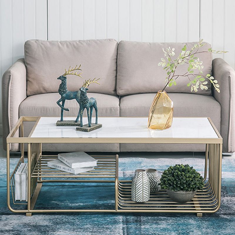 Frame Coffee Table Glam Marble Coffee Cocktail Table with Shelf