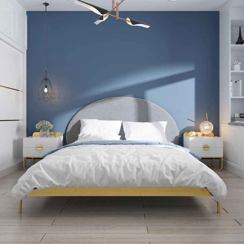 Glam Metal and Upholstered Bed Frame with Arched Upholstered Headboard