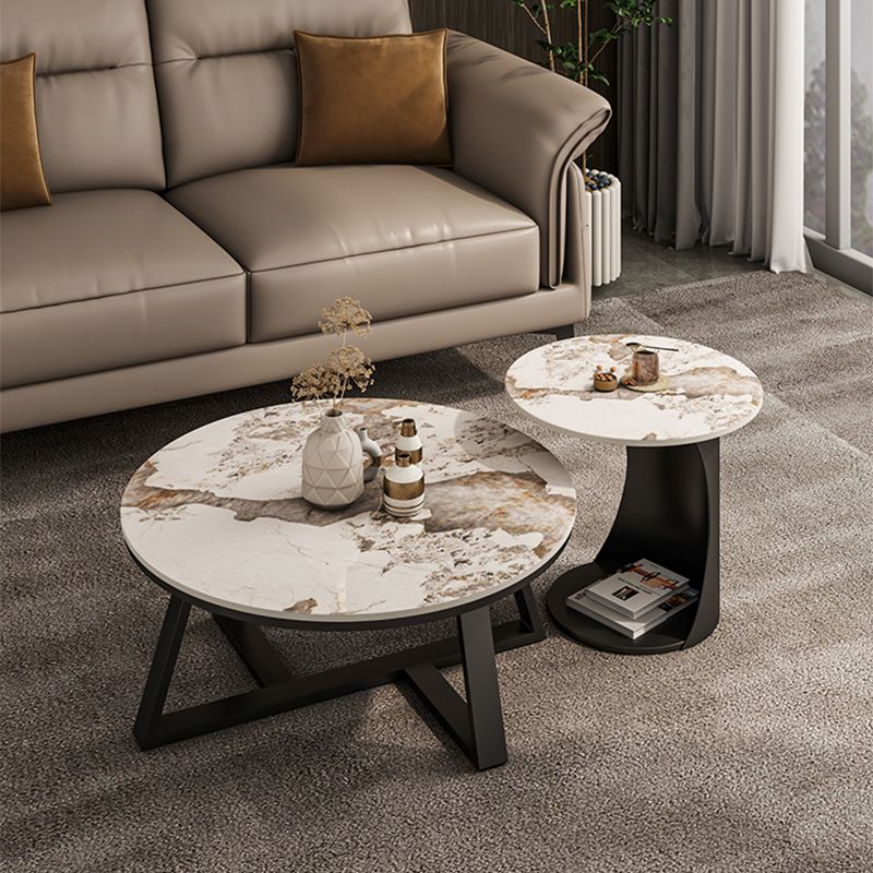 Round Coffee Table Cross Legs Coffee Table Set with Metal Legs
