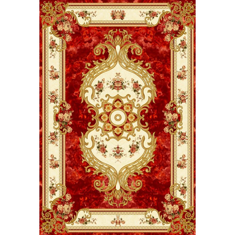Traditional Area Rug Multicolor Floral Pattern Carpet Stain Resistant Polyester Rug for Home Decor