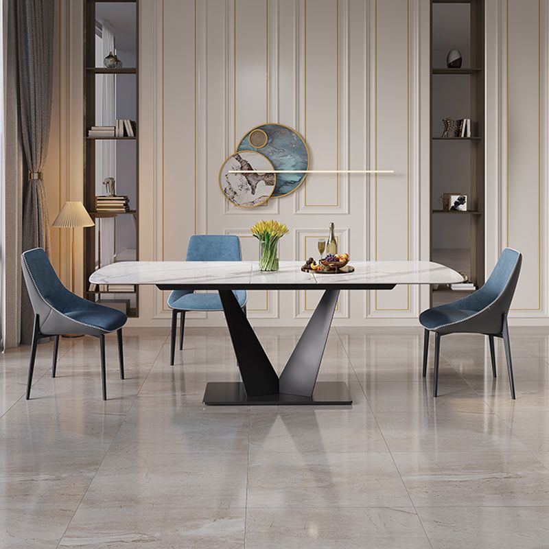 Modern Sintered Stone Dining Table Rectangle Table with Metal Base