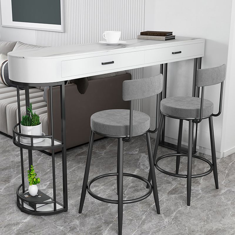 Stone Indoor Glam Bar Dining Table Iron Double Pedestal Bistro Table with Drawer