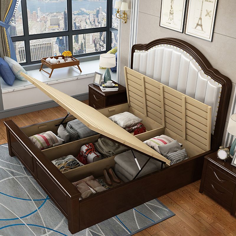 Contemporary Bed Frame Rubber Wood Panel Bed with Upholstered Headboard