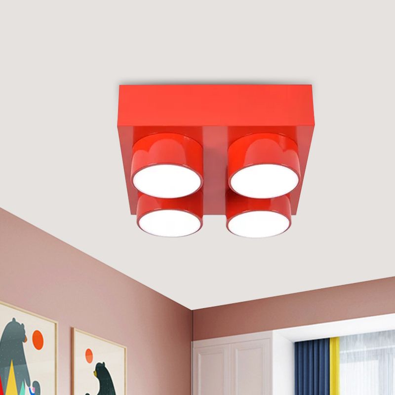 Lámpara de techo LED de bloque de construcción, lámpara de acrílico roja/amarilla/azul de montaje empotrado para dormitorio