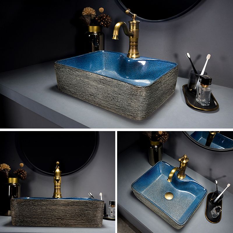 Modern Bathroom Sink Vitreous China Hand Painted Oval Vessel Lavatory Sink