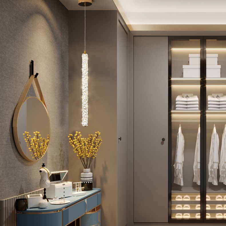 Simplicità Pendulum lineare Luce ottagonale Crystal Crystal LED soggiorno Luce in ottone