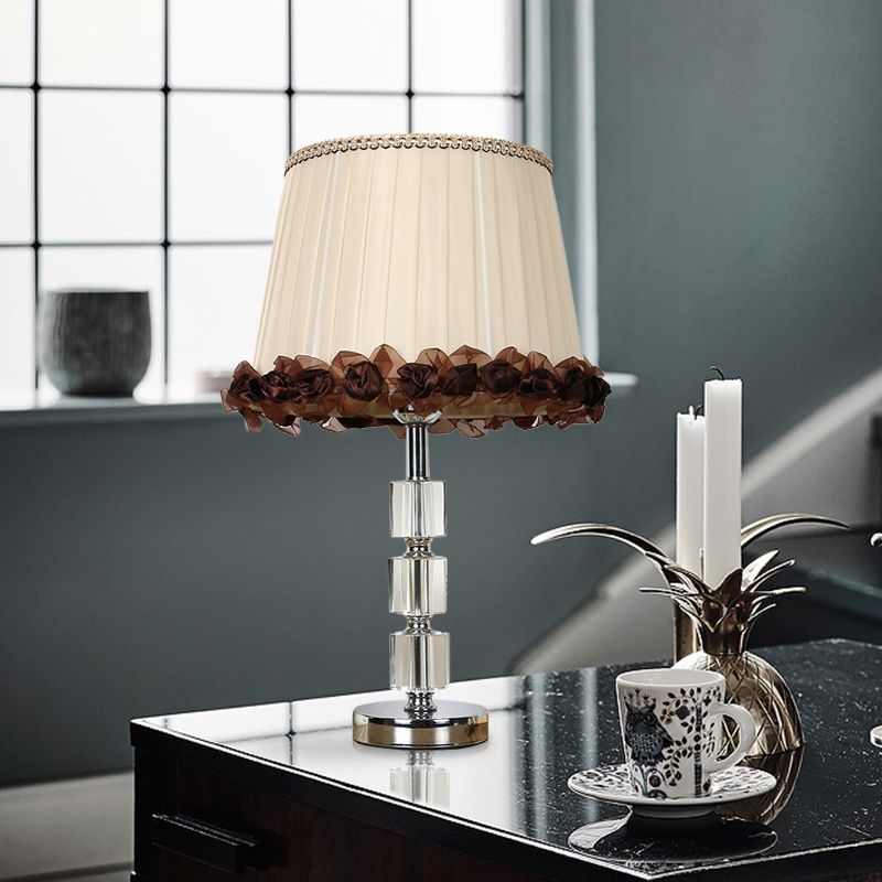 Minimalism Barrel Night Lamp Single Light Clear Crystal Table Light in Beige for Living Room