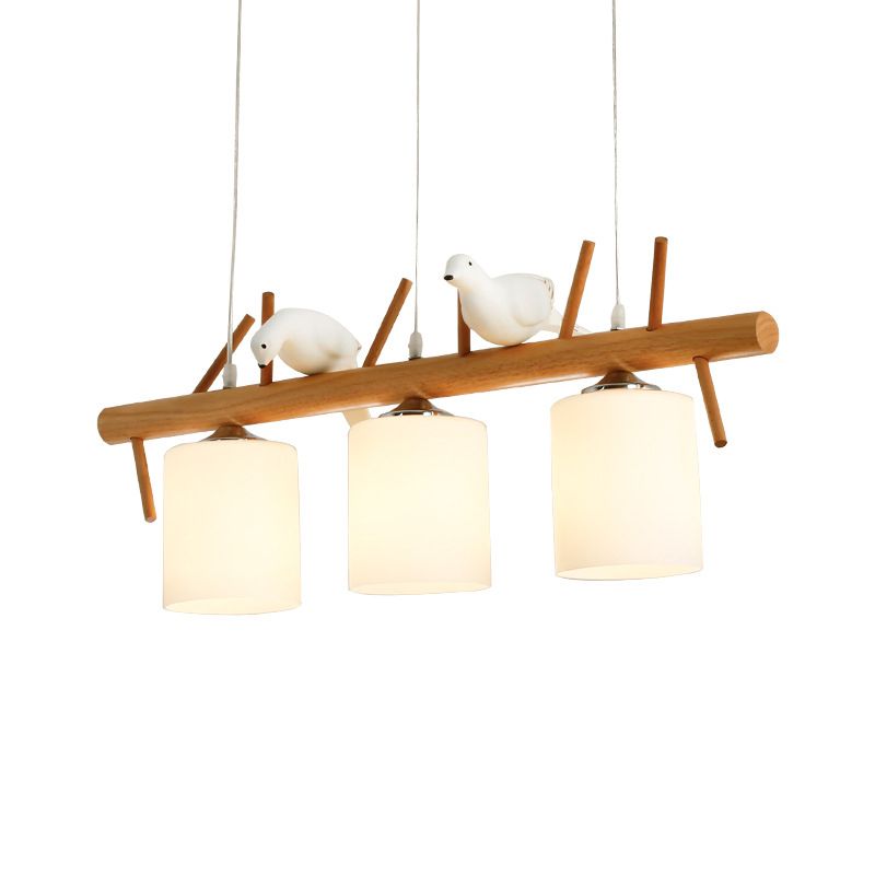 Solid Wood Branch Shaped Island Light with Birds Elements Modern Simplicity Style Lighting Fixture for Dining Room