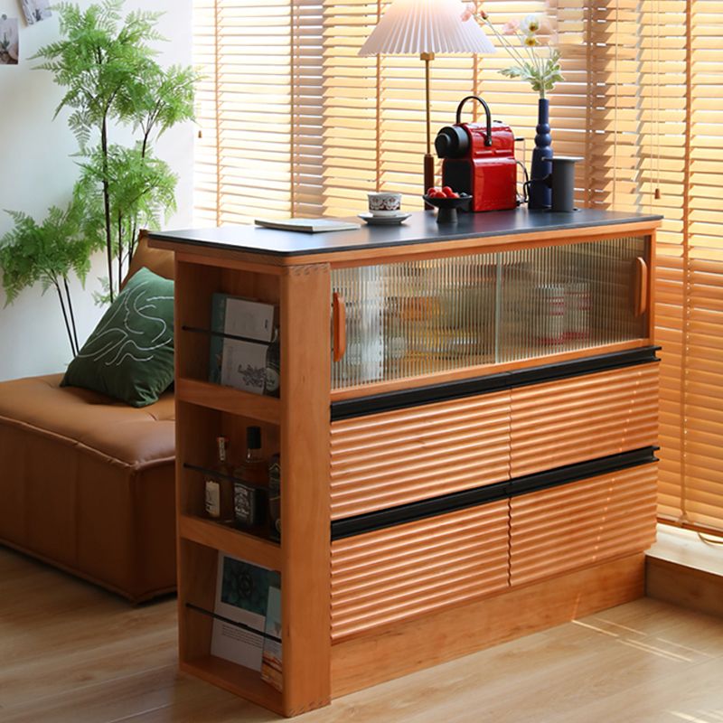 Light Brown Cherry Kitchen Island Table with Drawers for Dining Room