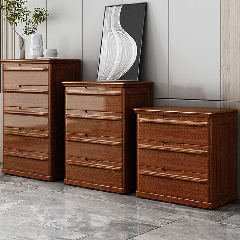 Contemporary Walnut Wood Storage Chest Bedroom Chest with Drawers
