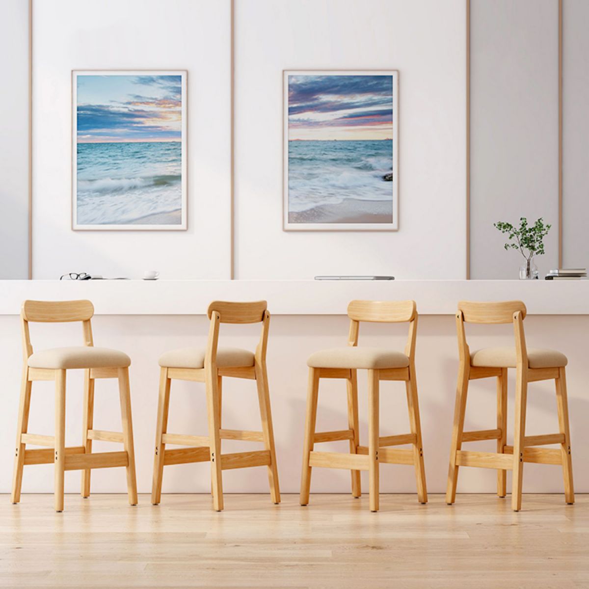 Modern Solid Wood  Counter Stool Bar-height Low Back Bar Stool with Footrest