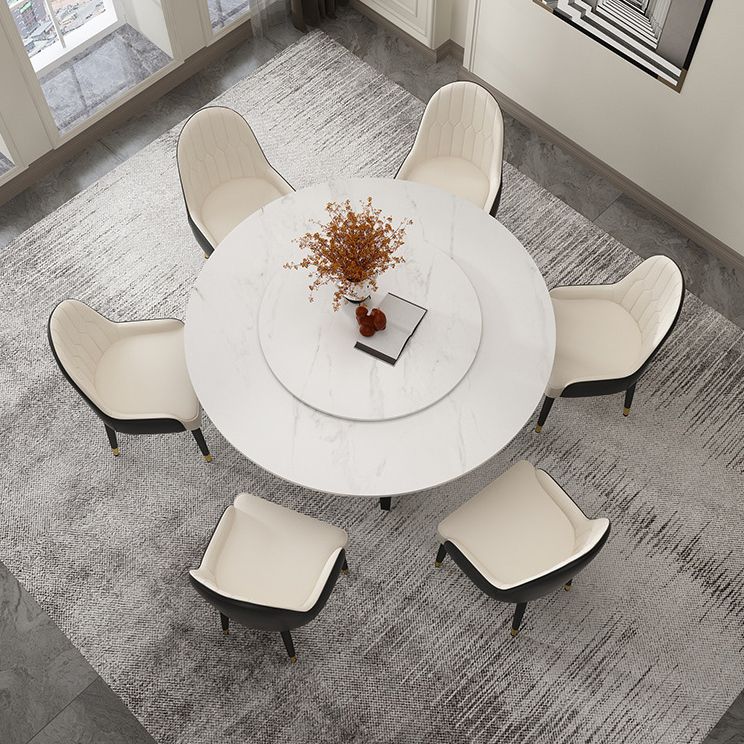Modern Stone Double Pedestal Dining Table Matte Finish Round Table for Kitchen