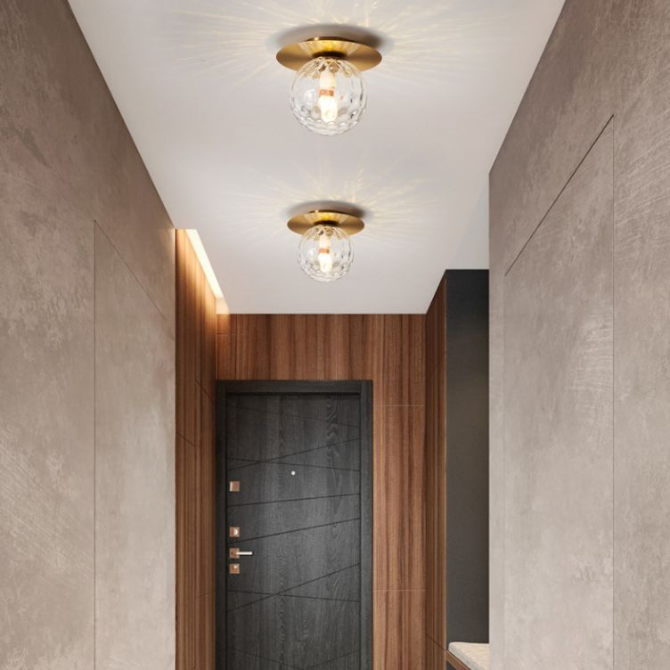 Glass Brass Ceiling Light in Modern Concise Style Iron Globe Flush Mount for Corridor