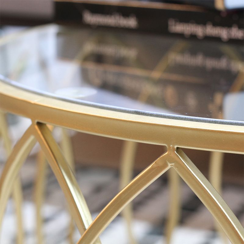 Glass Top Coffee Table Round Shape Frame Base Cocktail Table