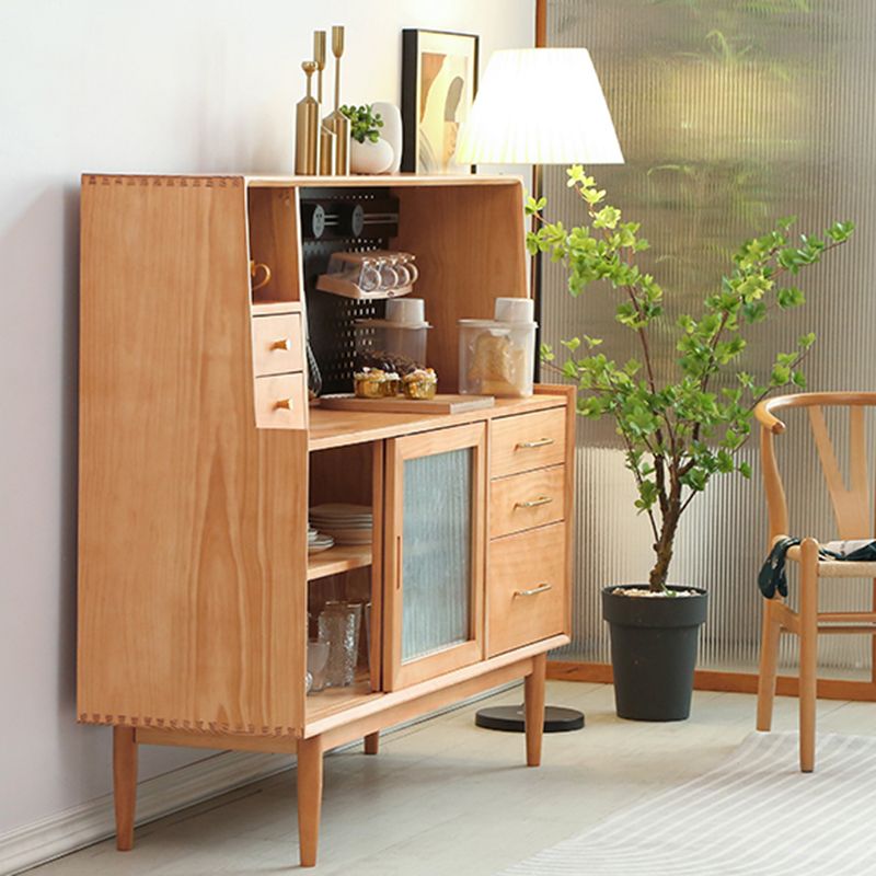 Solid Wood Side Board Modern Buffet Table with Cabinets and Drawers