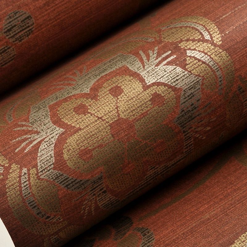 Gold Sunflower Wallpaper Roll Non-Pasted Rustic Living Room Wall Decor on Dark Red