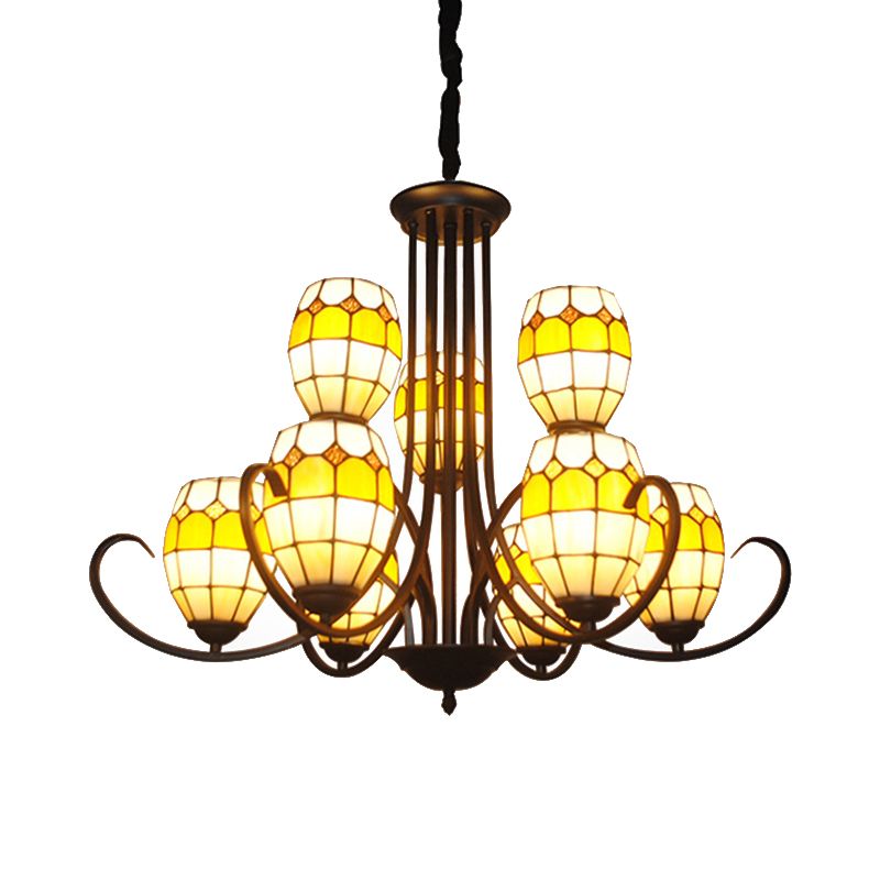 Tiffany Style Bowl Chandelier Lighting Stained Glass Multi Light Pendant Light for Living Room