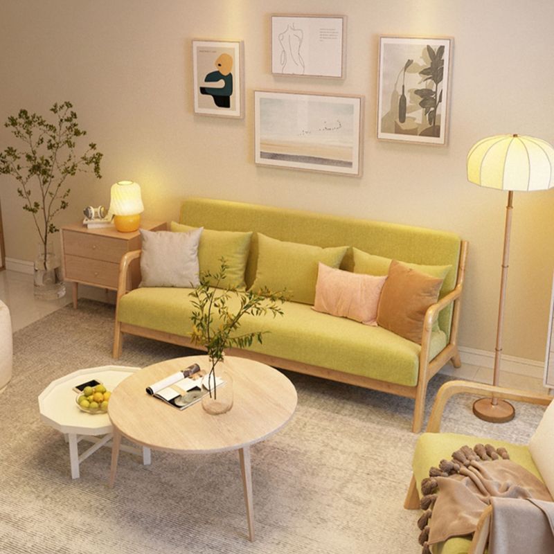Nordic Solid Wood Sofa 3-Seater Square Arm Sofa with Single Cushion Seat