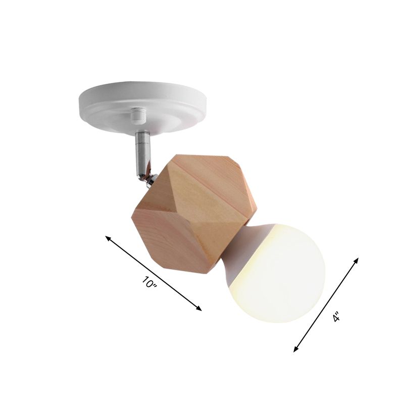 Metal Bare Bulb Semi Flush Ceiling Light Modern 1 Light White Finish Flushmount with Wood Top