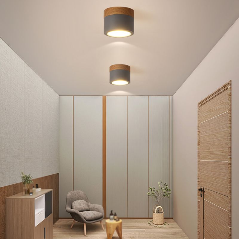 Cylinder LED Flush Wood & Acrylic Contemporary Ceiling Flush