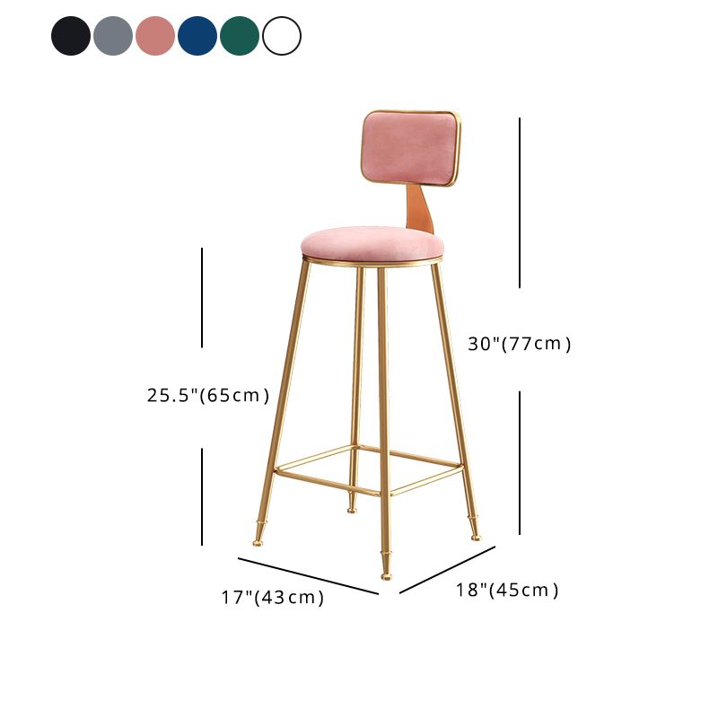 Glam Style Bar-stool Metal Legs Round Velvet Seat Barstool for Kitchen
