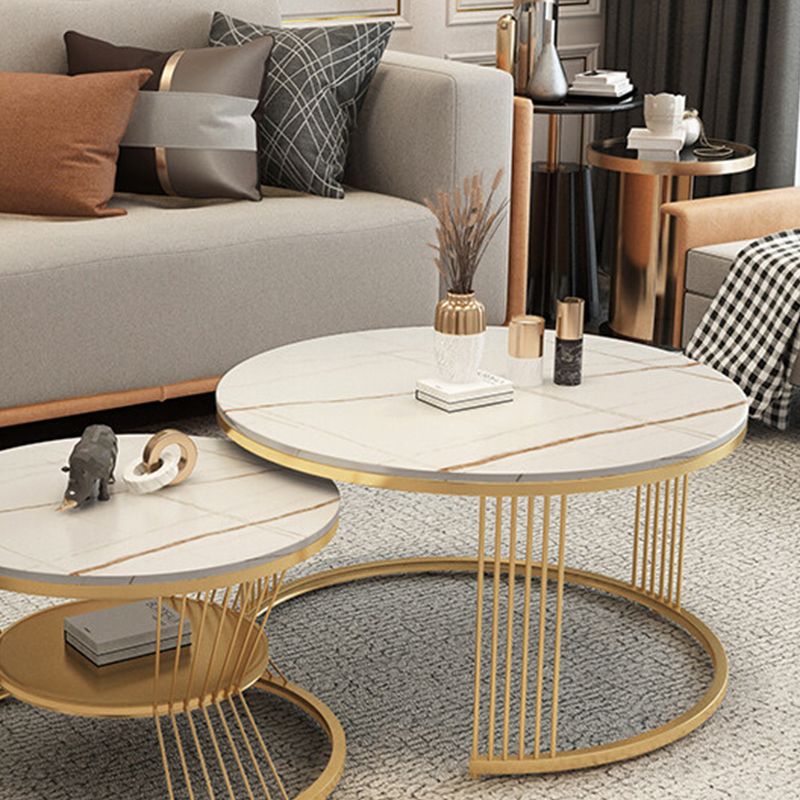 Slate Coffee Table Round Nesting Coffee Table Set with Storage