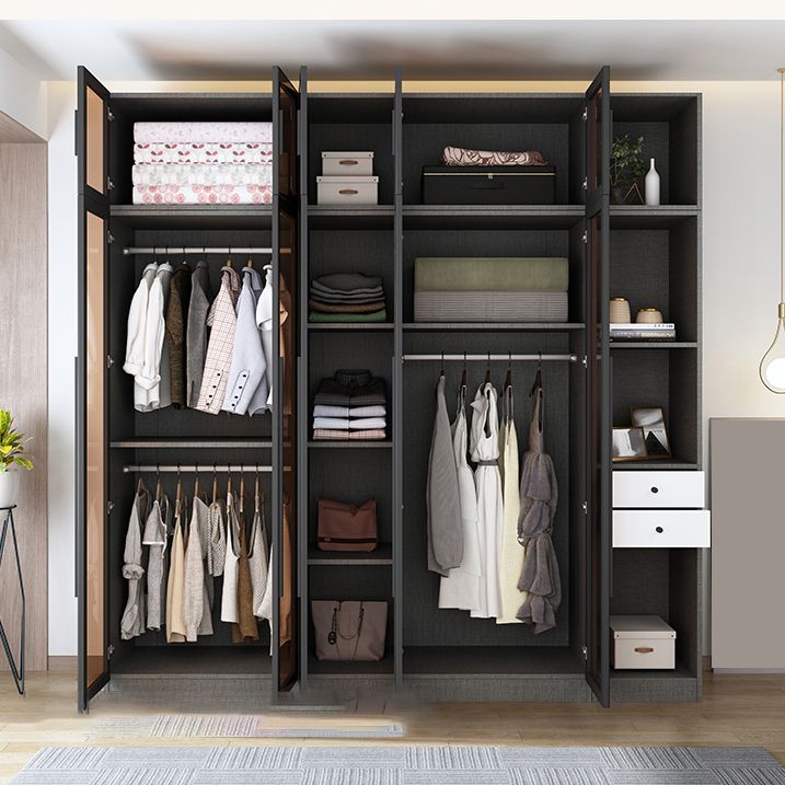 Black Color Glass Wardrobe Soft Close Door Wardrobe Closet for Home