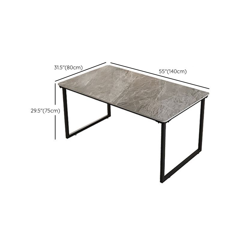 Industrial Office Desk Grey Marble Sled Writing Desk with Metal Legs