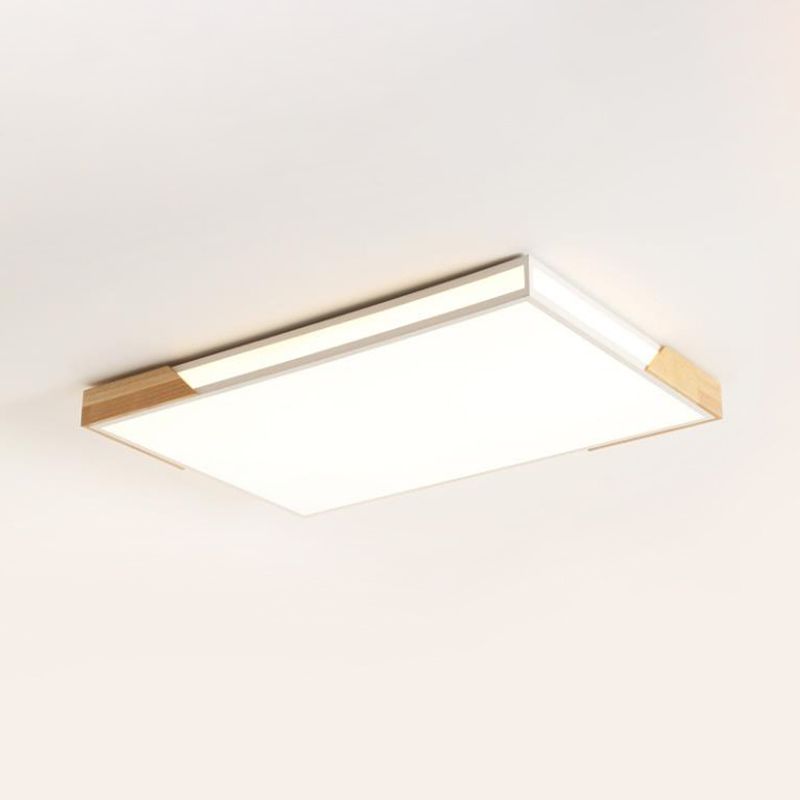 25.5"/34.5" W Slim Rectangle Flush Lighting Minimalist Wood White Flushmount in Warm/White Light with Acrylic Diffuser