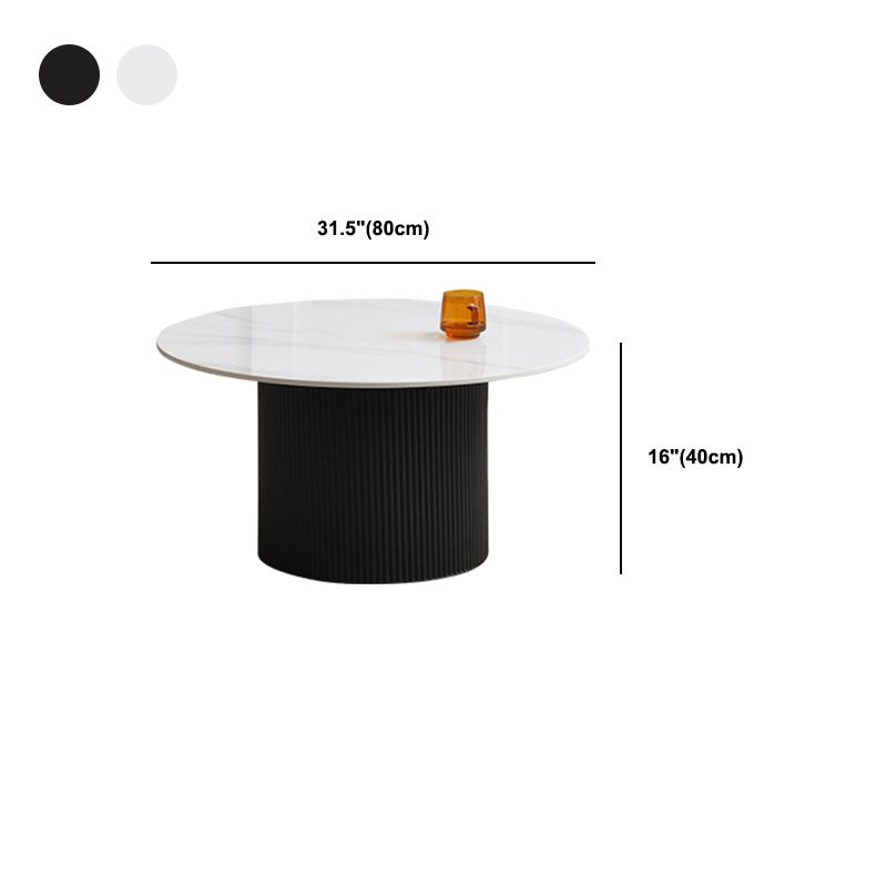 Slate Round Coffee Table Pedestal Cocktail Table Set in White