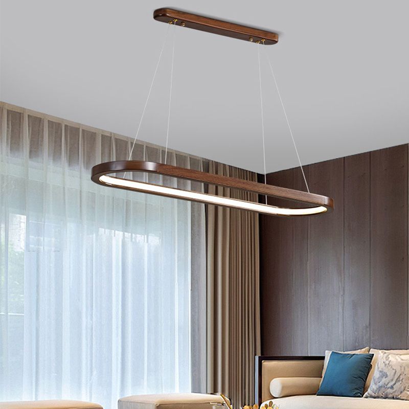 Modern 1-Light Pendant Lighting Wood Oval Island Pendant Light for Kitchen Island