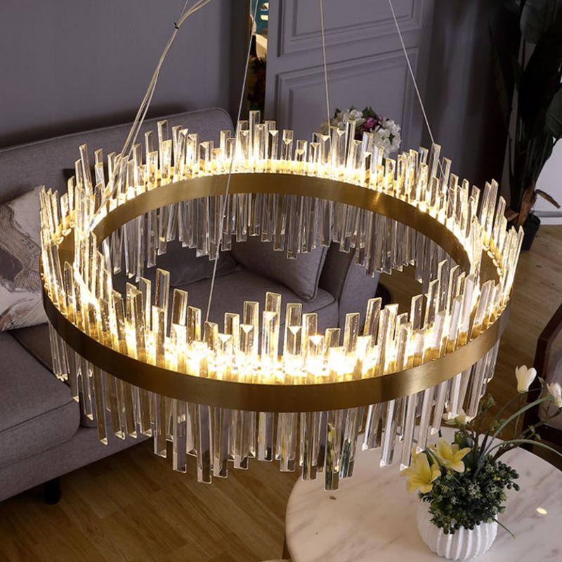 Runde Form hängende Lichter moderner Kristallmetallkronleuchter in Gold für Wohnzimmer