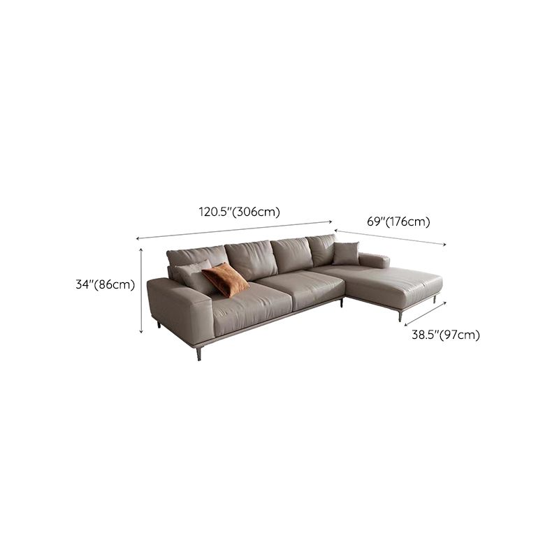 Mid Century Modern Genuine Leather White Pillows Square Arm Living Room Seating