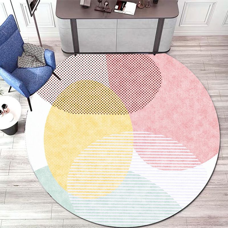 Light Orange Modern Area Rug Polyester Stripe Rug Non-Slip Backing Rug for Home Decor