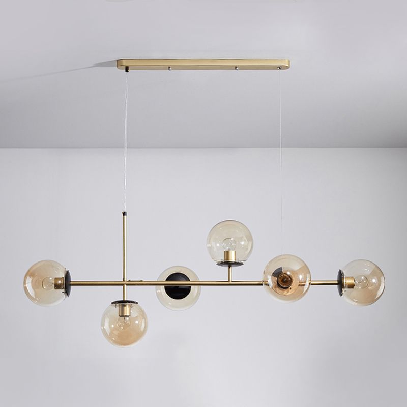 Estilo moderno de forma esférica luces de isla vidrio 6 iluminación de la isla ligera