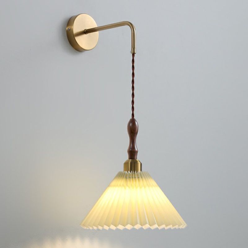 Nordic Style Wall Light Cone Shape Wall Lamp with Fabric Shade for Bedroom