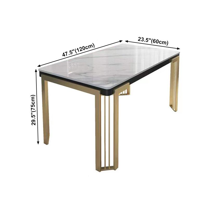 Traditional Luxury Dining Table Sintered Stone White Dining Table with Gold Frame