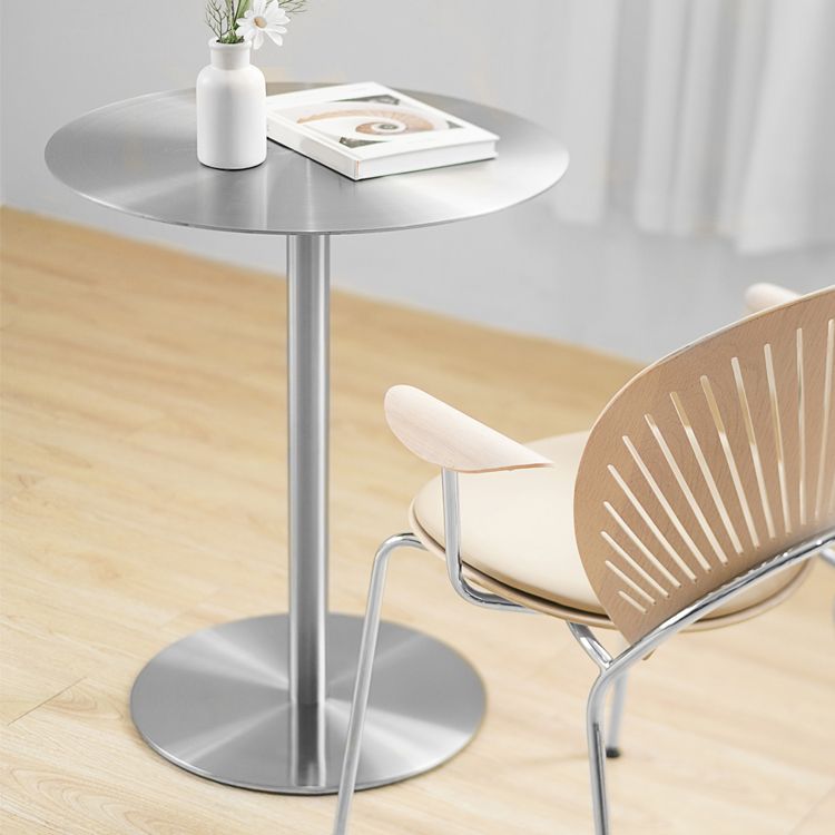 Metal Industrial Dining Table Stainless Steel Top Dining Table with Pedestal Base