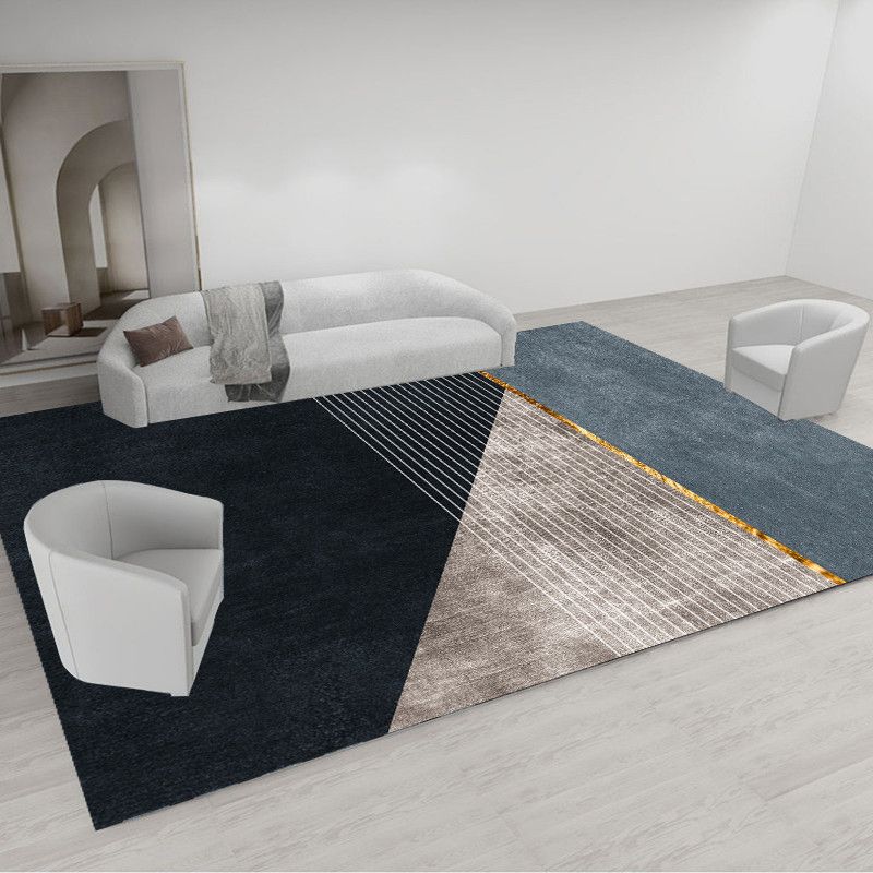 Grey Modern Area Rug Geometric Pattern Polyester Area Carpet Non-Slip Wahable Rug for Home Decor