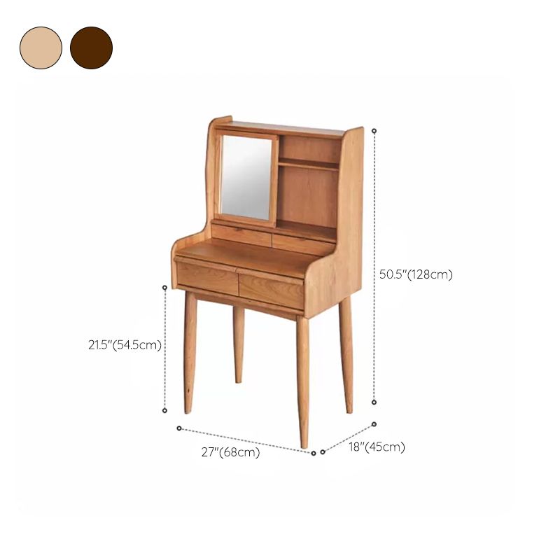 Scandinavian Makeup Vanity Mirrored Solid Wood Makeup Dressing Table