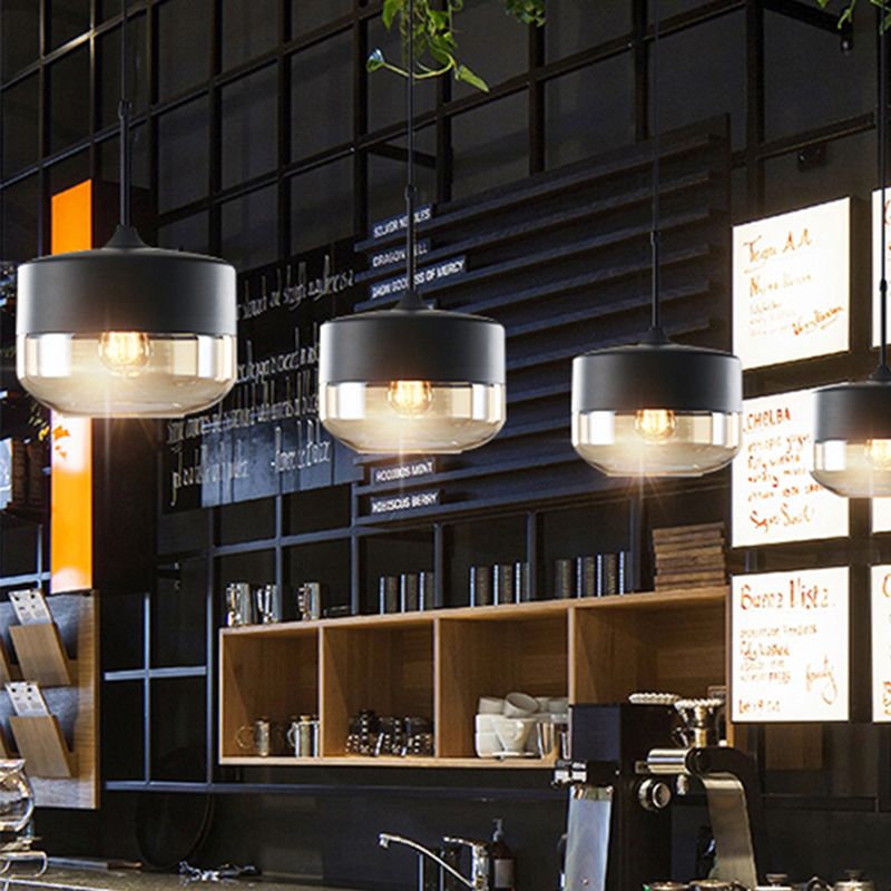 5 "/ 7" / 8 "de large tambour / cylindre / pot transparent en verre transparent pendant moderne 1 clair de suspension blanche / noir clair