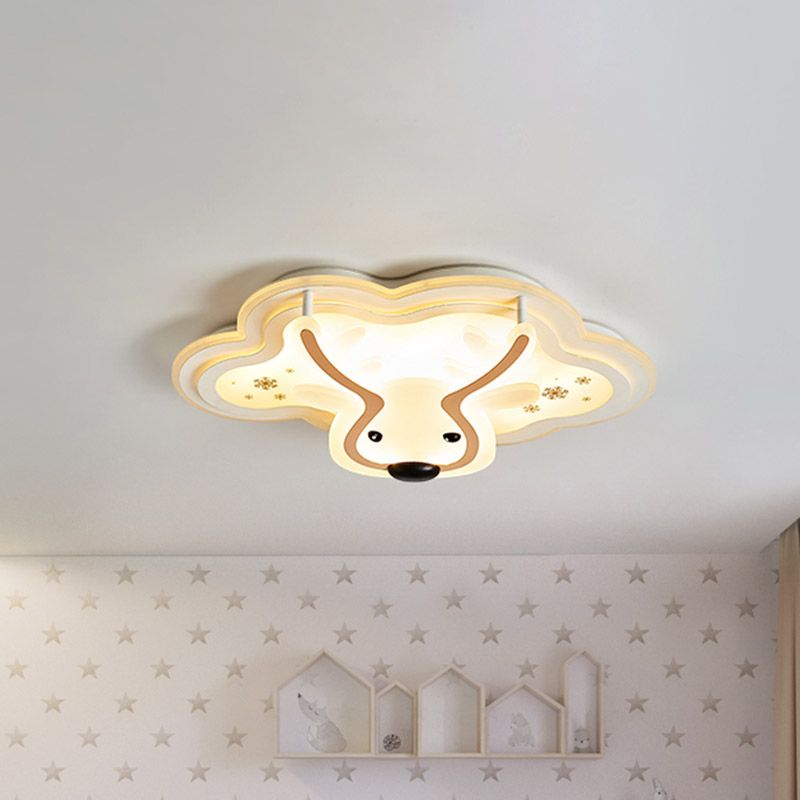 Deer Patterned Cloud Flush Ceiling Light Kids Acrylic Bedroom LED Flushmount Lamp in White