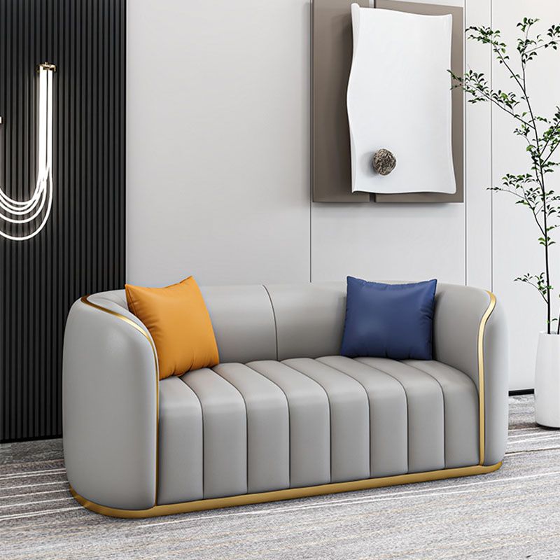 Faux Leather Sofa Tuxedo Arm Sofa with  Tight Back  for Apartment