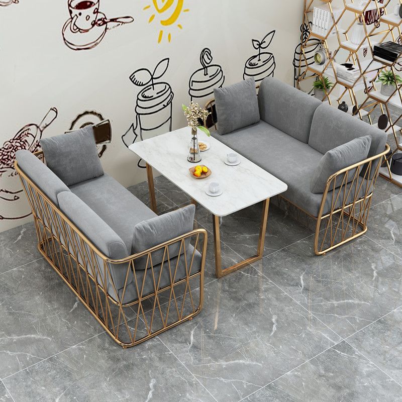 Glam Kitchen Table with Faux Marble Top Gold Metal Legs for Home