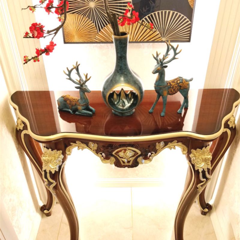 Victorian Hall 4 Legs Solid Wood Half Moon Console Accent Table